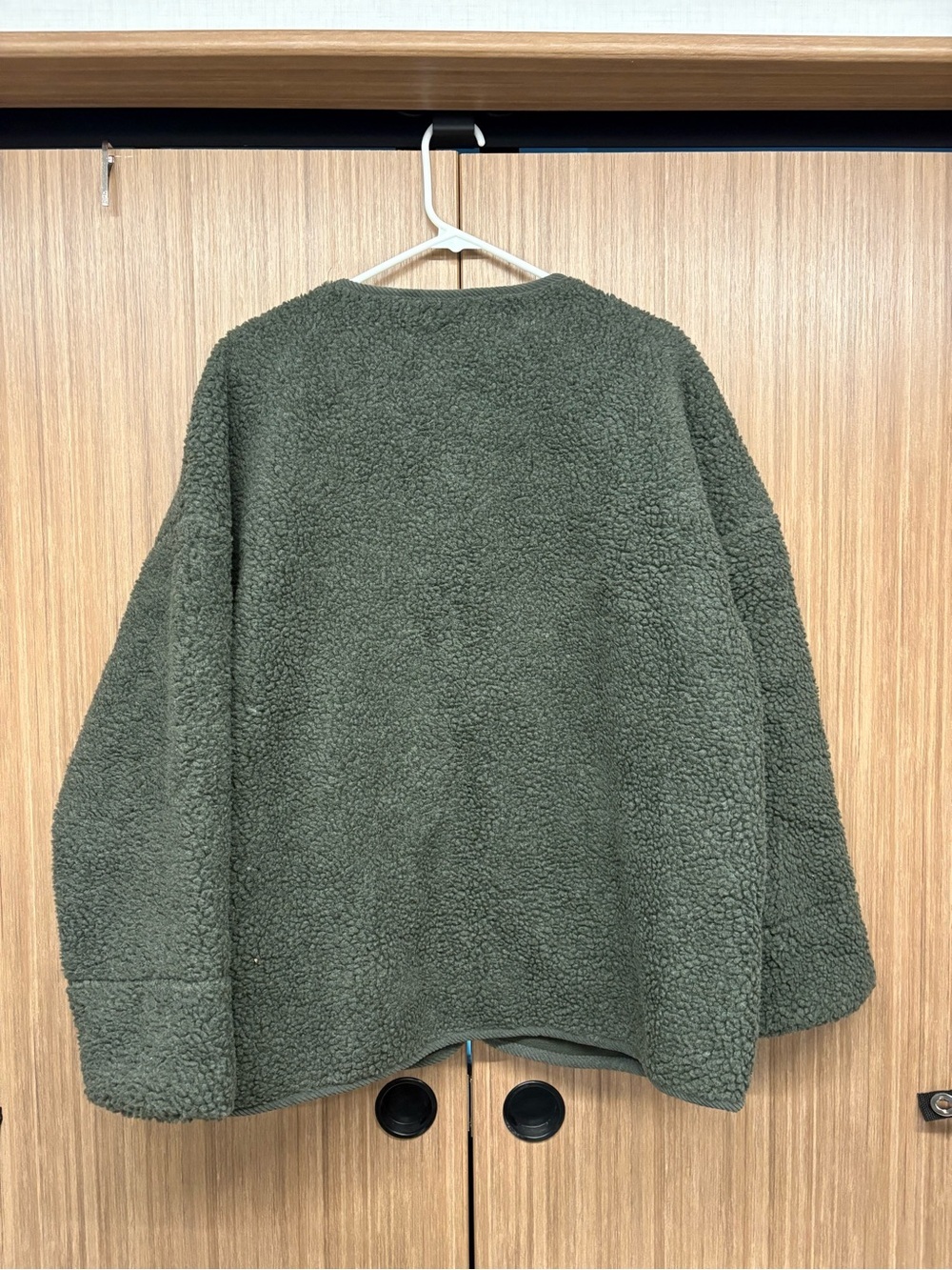 Women's Olive Teddy Jacket with Button Front - Picture 3 of 9